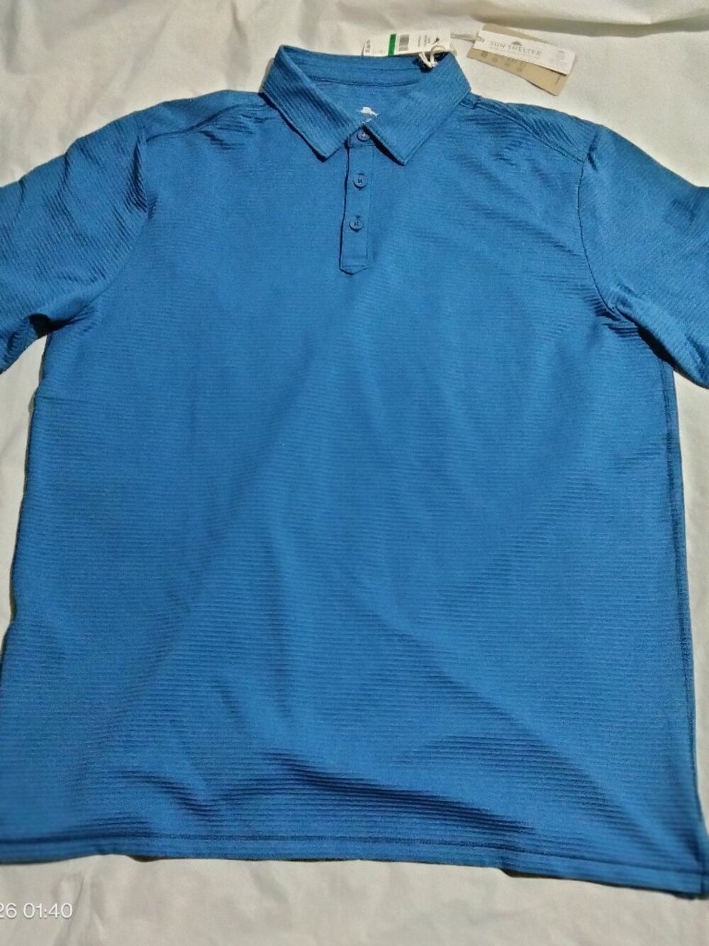 Tommy Bahama Costa Wave Polo Shirt Sz L Deep Azure Blue Island Zone UPF ST227658